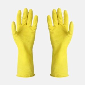 Yellow Household Gloves With Flock Line