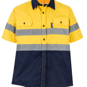 Navy/Yellow Hi-Vis Shirt 100% Cotton Short Sleeve