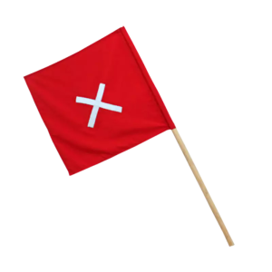 Red Flag Wooden Handle With Reflective Cross