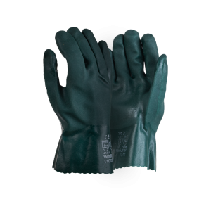 Green PVC glove double dipped sandy finish -27cm
