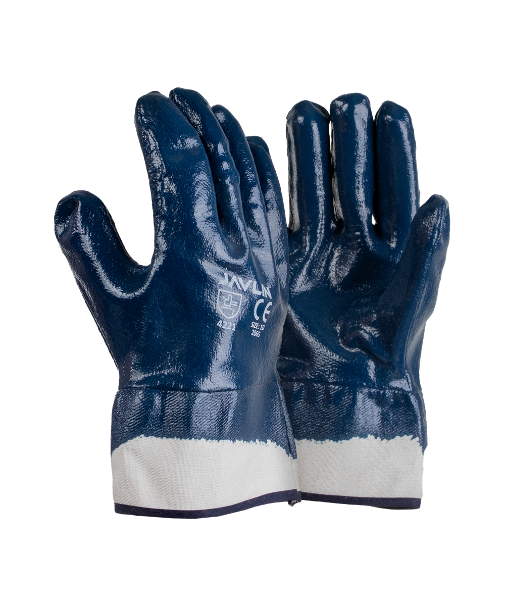 Premium Blue Nitrile Fully Coated Canvas Cuff Gloves