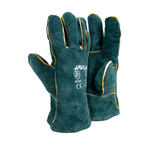 Green Leather Fully Welted Lined Gloves - 6cm Cuff