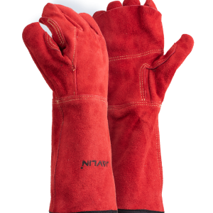 Premium Red Leather Blanket Lined Heat Gloves - 20cm Cuff