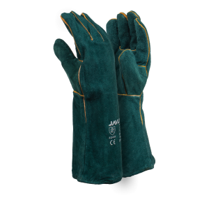 Green Leather Fully Welted Lined Gloves - 20cm Cuff
