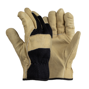 Beige VIP Cowhide Gloves With Mesh Back For Ventilation
