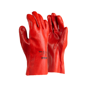 PVC Mediumweight Red/Brown Open Cuff Gloves - 27cm