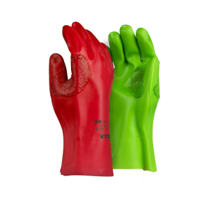 Red Left & Green Right PVC Reinforced Miner's Gloves - 27cm