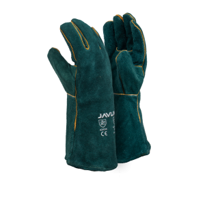 Green Leather Fully Welted Lined Gloves - 15cm Cuff