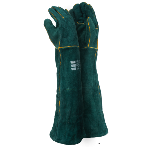Green Leather Fully Welted Lined Gloves - 40cm Cuff