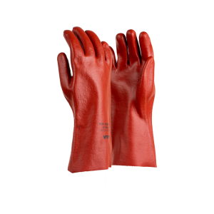 PVC Mediumweight Red/Brown Elbow Length Gloves - 35cm