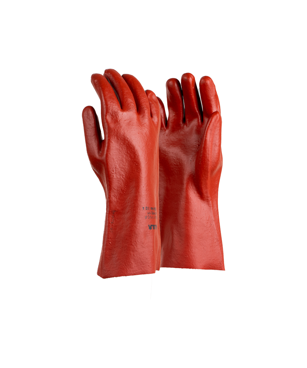 PVC Mediumweight Red/Brown Elbow Length Gloves - 35cm