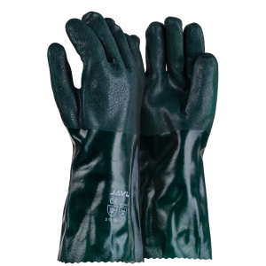 Green PVC Double Dipped Sandy Finish Gloves - 35cm