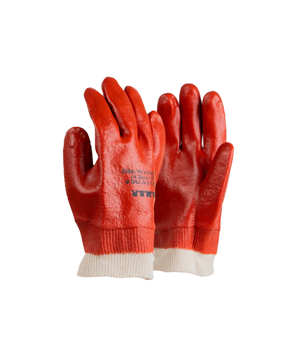PVC Mediumweight Red/Brown Knit Wrist Gloves